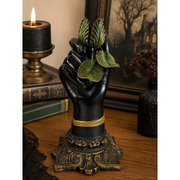 Petites Choses Other - Vintage Petites Choses Hollow Cast Bronze Hand Candlestick Holder Brass Rose 7”